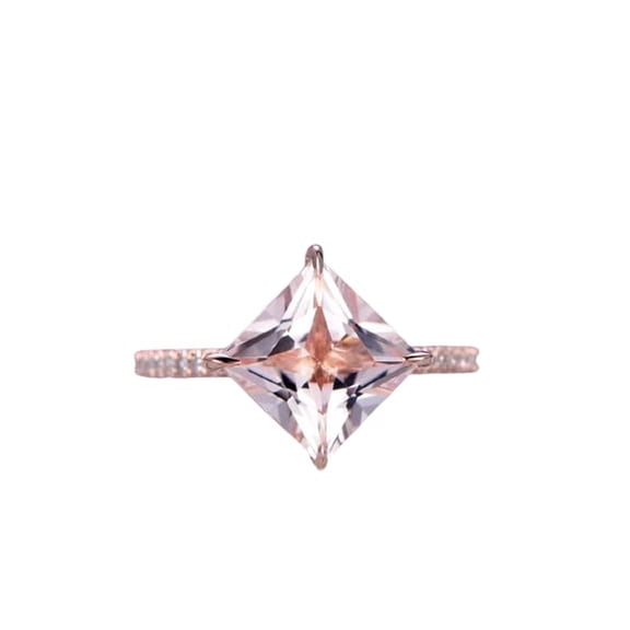HeartsAndYou 1ct Natural Morganite Diamond Engage Ring Solitaire Accents 14k SOLID Rose Gold
