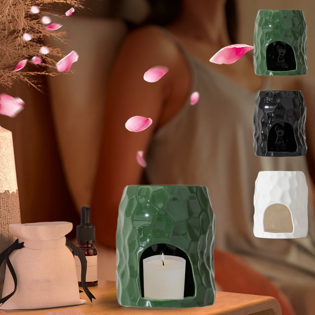 Fiudx Lámpara de Aromaterapia de Cerámica Artesanal, Decoración Vintage para El Hogar, Difusor de Aceites Esenciales, Ideal para Dormitorio y Sala de Estar, Regalo Relajante, Colores Blanco y Verde,