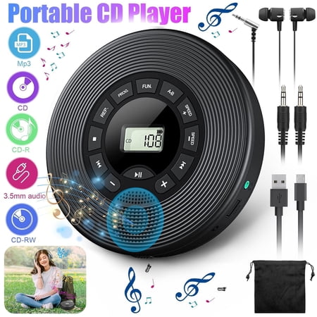 Portable CD Player, TSV Rechargeable CD Walkman with HiFi Speaker, Personal Anti-Skip CD Music Player with LCD Display/MP3/Headphone Jack/AUX Input Output for Cars Home Travel Adults Teens
