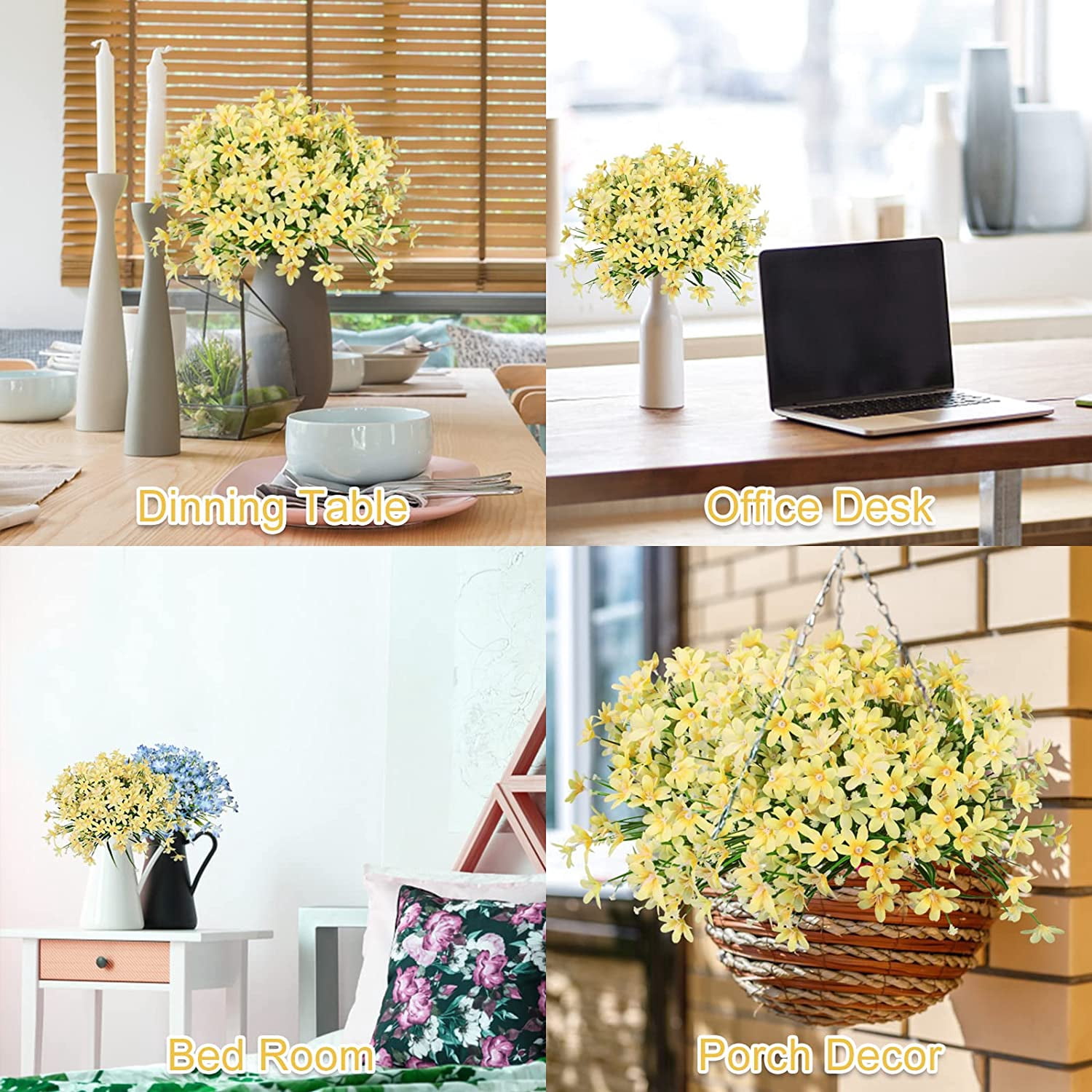 Artificial Daffodils Flowers Outdoor UV Resistant Fake Flowers Plants Faux Flowers for Garden Porch Window Box Wedding Home Decor, Yellow