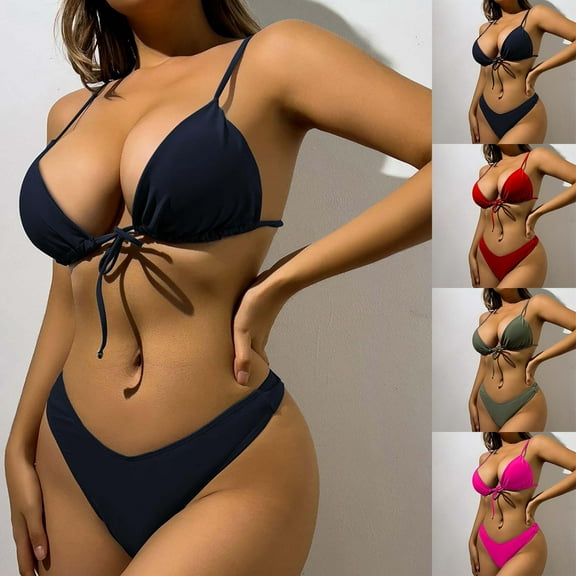 Jacenvly 2024 Bikinis for Juniors 2 Piece Comfortable Women's Solid Color Swimwear Two-Piece Slim Swimsuit Bikini Straped Swimsuits Multicolor Fashion Beach Bikini Wrap Army Green