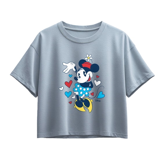 Disney - Minnie Red White & Blue Hearts - Youth Girls Boxy T-Shirt