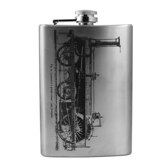 Hip Flask Plus 8oz Crampton Steam Locomotive Flask Historic Train Novelty