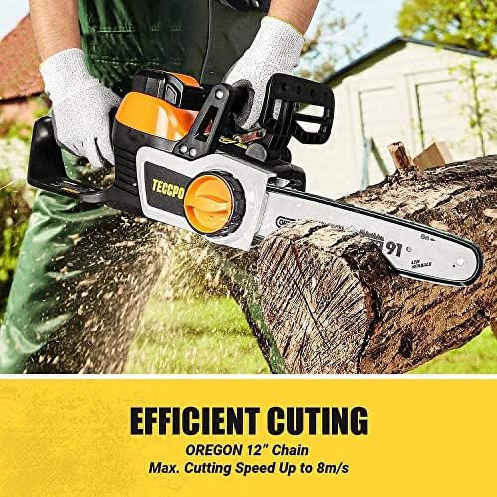 TECCPO Cordless Chainsaw, 40V 12-Inch Electric Chainsaw, High Performance Motor, 2.5Ah Samsung Battery and Charger Included, 26.24ft/s Chain Speed, Oregon Chain, for Cutting Trees and Wood-TDCS01A