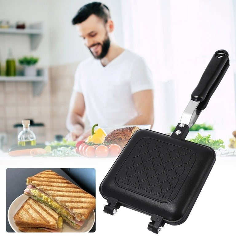 Dengmore Steel Breakfast Sandwich Maker 2 in 1 Panini Sandwich Press Grill  Nonstick Grilled Cheese Maker with Easy Cut Edges Barbecue Bread Cooking
