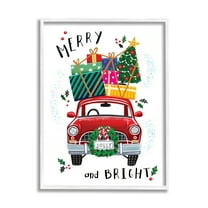 Stupell Industries Merry and Bright Sentiment Red Holly Farm Truck, 11 x 14, Design by Elizabeth Tyndall