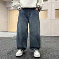 thumbnail image 5 of Teen Boys Wide Leg Baggy Jeans Soft Elastic Waist Denim Pants Kids Vintage Casual Straight Leg Trousers Youth Husky Jeans, 5 of 9