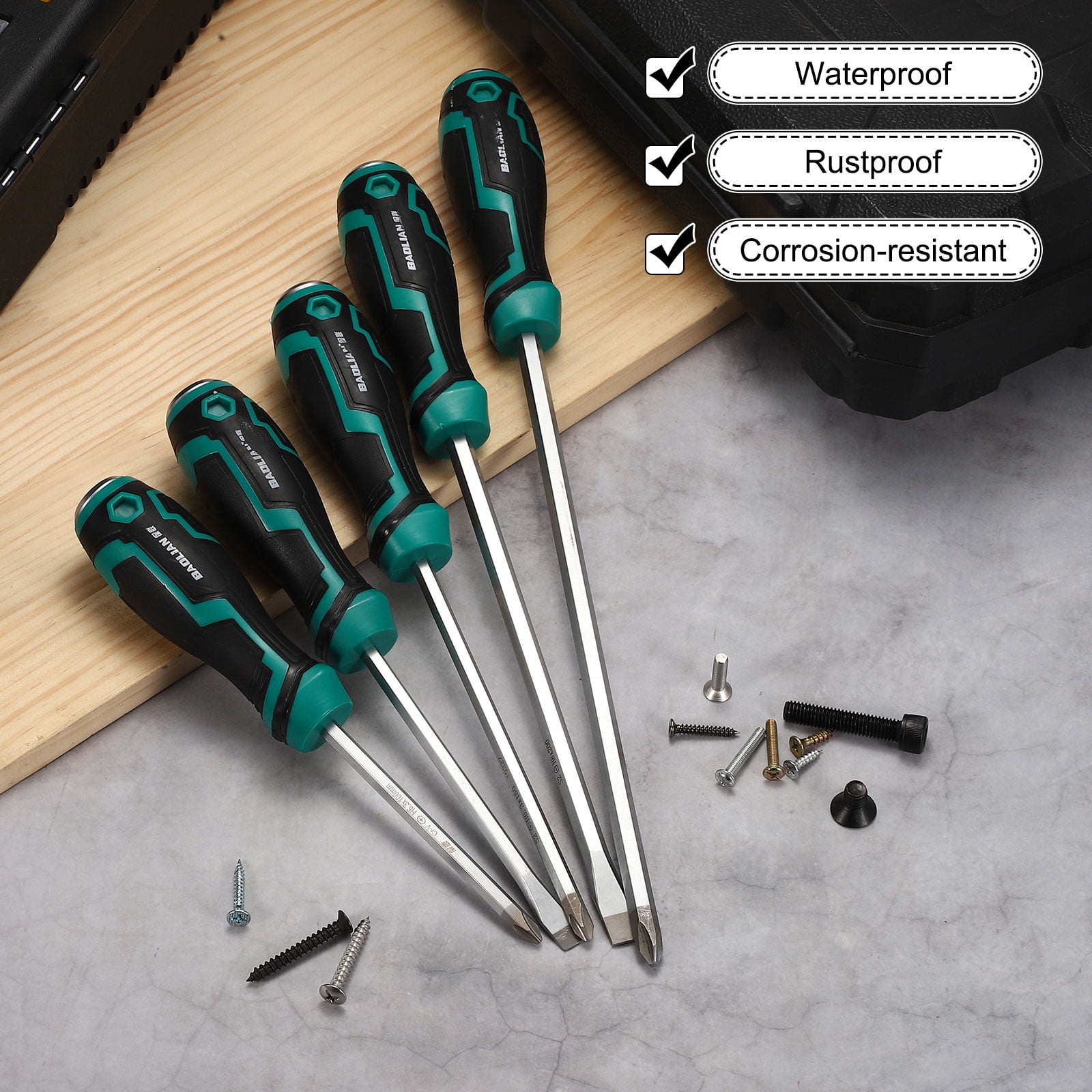 Uxcell 2Pcs Magnetic Screwdriver Set PH7/SL7 x 100mm S2 Steel Go-thru Phillips Slotted Screwdrivers with Striking Cap for Industry and Automobile Repair