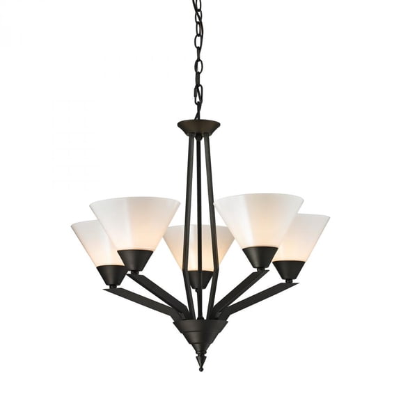 5 Light Chandelier Oil Rubbed Bronze Finish With White Glass Thomas Lighting 2455Ch/10