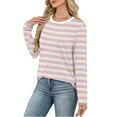 thumbnail image 3 of Womens Plus Size Tops, Long Sleeve Shirts for Women Fashion Loose Fit Striped Printed Crewneck T-Shirts Fall Clothes, 3 of 5
