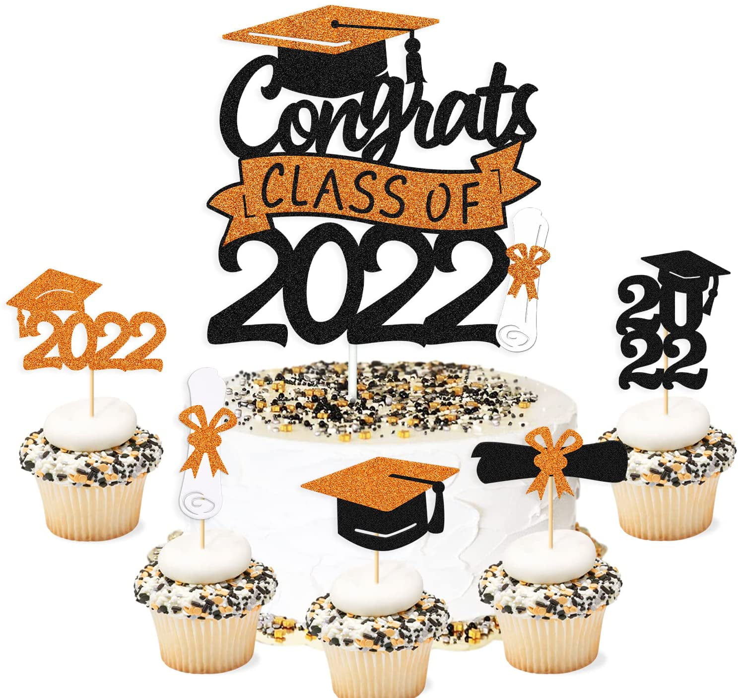 24 Pack Blue Glitter Class of 2022 Grad Cap Diploma Cake Picks for 2022 Graduation Themed Party Decorations 2022 Graduation Cupcake Toppers 