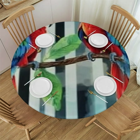 

Sheronv Parrot Flower Round Tablecloth with Elastic Edges Stain Resistant and Washable Suitable for Indoor and Outdoor Use Full Width Single-Sided Printing Home Décor