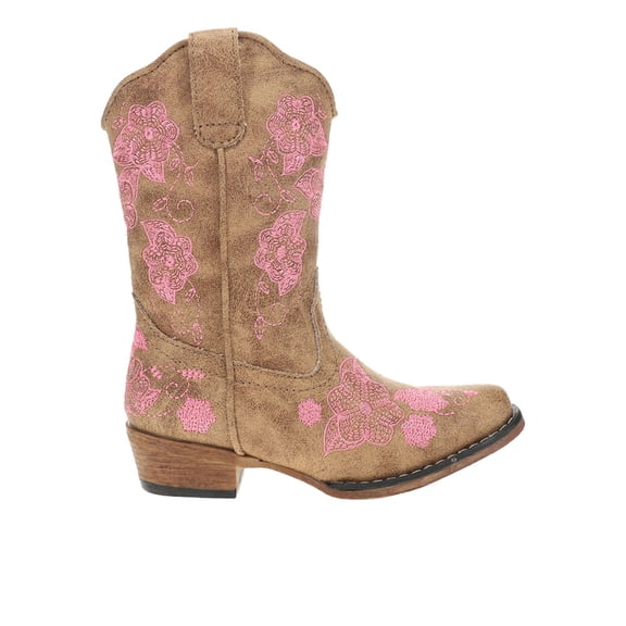 Roper Girls Riley Floral Embroidered Snip Toe Pull On Cowboy Mid Calf Boo