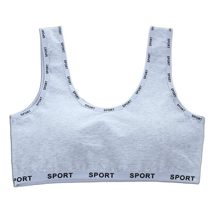 

School Student Girls Plus Size Cotton Bra with Sponge Pads Sport Letters Print Patchwork Underwear Wide Strap Vest Top