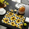 thumbnail image 4 of Boho Floral Sunflower Placemats Set of 4, 12x18 Inch Vintage Rustic Farmhouse Linen Table Mats with Bees and Butterflies, Washable Country Bloom Dining Decor for Summer Autumn, 4 of 6
