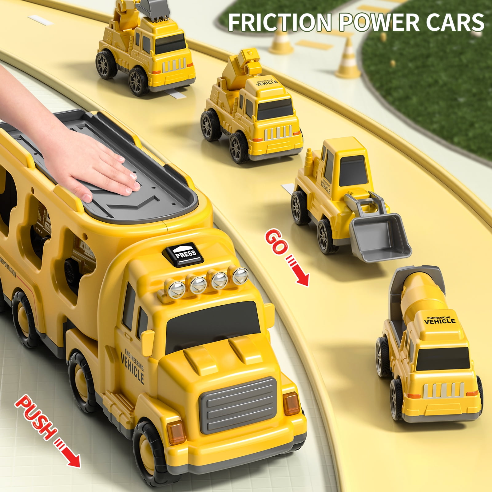 Construction Truck Boy Toys for 3 4 5 6 7 Years Old Engineering Transport Vehicle Carrier Truck, Kids Excavator Crane Gift Toys for Boys & Girls Aged 4-6