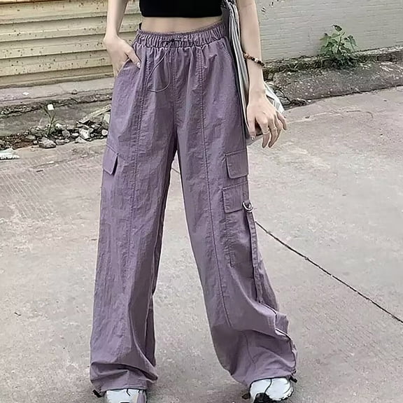 asjyhkr Cargo Pants Women Drawstring High Waist Jogger Wide Leg Outdoor Hiking Workout Gym Vacation Pants with Multi Pockets