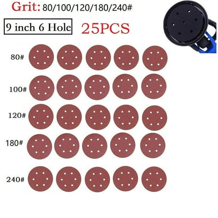 

25PCS/set 9 inch 225mm 6 hole Sanding Paper 80-240grit Electric Wall Polisher