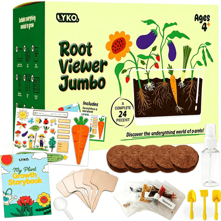 Large Root Viewer Kit for Kids – STEM Science Toy – Growing Kit for Ages 4-10 – Birthday Gift for Boys & Girls – DIY Set Includes Strawberry, Eggplant, Dwarf Sunflower, Carrot, Pea & Scallion