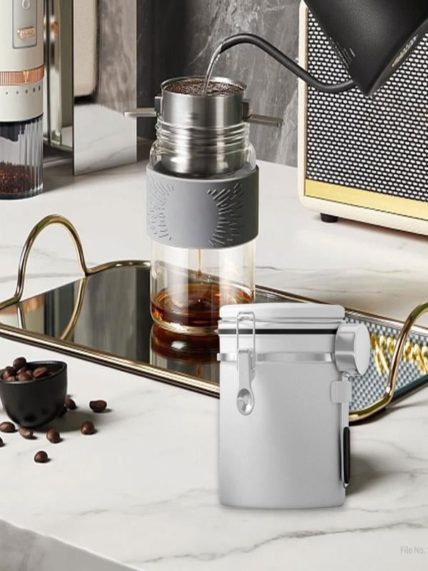 Hwuxmo Coffee Canister, Airtight Stainless Steel Kitchen Food Storage Container With Date And Scoop For Grounds Coffee,Beans, Tea, Flour, Cereal, Sugar(1.5L) White