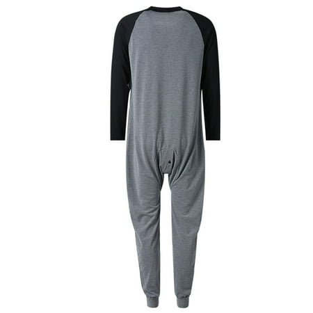 

Dillar Women One Piece Pajamas Adults Butt Flap Soft Long Sleeve Sleepwear Jumpsuit Ladies Colorblock Adult One Piece Flap Pajamas