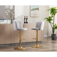 thumbnail image 2 of Guyou Swivel Adjustable Bar Stools Set of 2, Velvet Counter Height Barstools with Petal Back and Gold Footrest, Modern Counter Bar Height Stool Chairs for Kitchen Island Bar Cafe, Grey, 2 of 10
