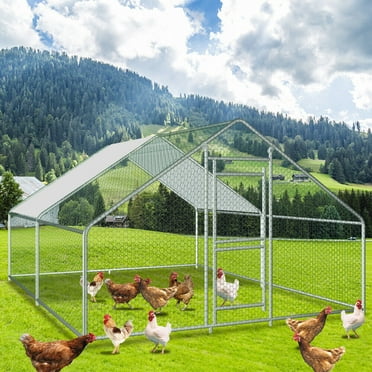 Kkonetoy Large Metal Walk-In Chicken Coop Hen Run House Cage Enclosure w/ Cover Outdoor