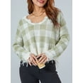 thumbnail image 3 of Liacowi Women Knit Sweater Long Sleeve V Neck Cherry/Plaid Tseled Pullover Warm Sweater for Fall Winter, 3 of 9