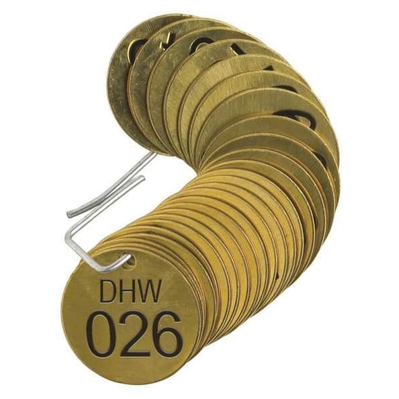 Brady Numbered Tag,Brass,1 1/2in W,PK25 87181