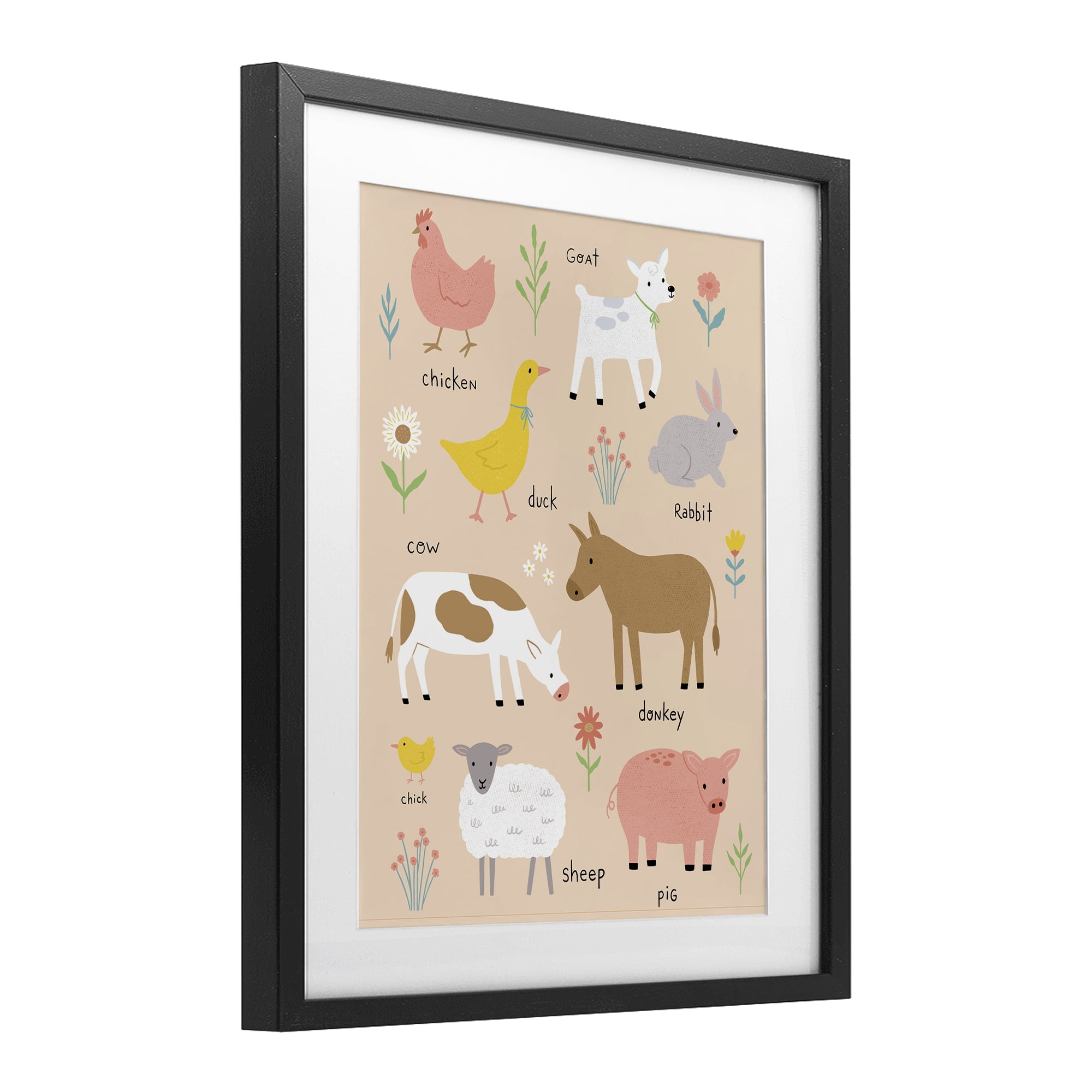 Stupell Industries Baby Farm Friends Black Framed Print Under Glass, design by Nina Seven