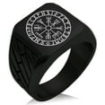 thumbnail image 1 of Stainless Steel Icelandic Vegvisir Viking Rune Geometric Pattern Biker Style Polished Ring, 1 of 1