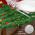 thumbnail image 3 of Red Christmas Tree Round Tablecloth, Fitted Table Cover with Elastic for 36"-44" Round Tables, Green Xmas Tree Snowflake Stars Winter Table Cloth Outdoor Indoor Dinning Party Waterproof Tablecloths, 3 of 7