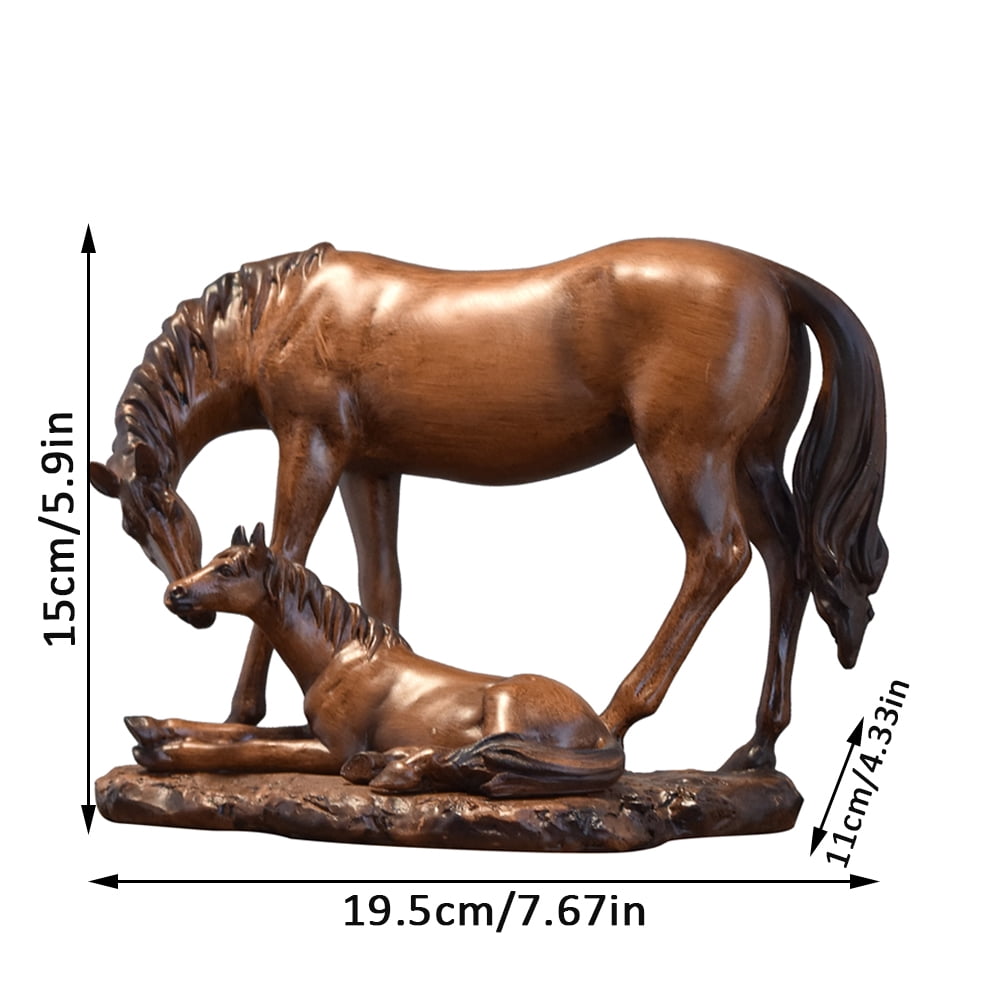 Resin Wood - Grain Mother & Foal Horse Statue - 7.67"×4.33"×5.9" Equestrian Sculpture, Rustic Home Decor for Living Room/Office, Gift for Horse Enthusiasts