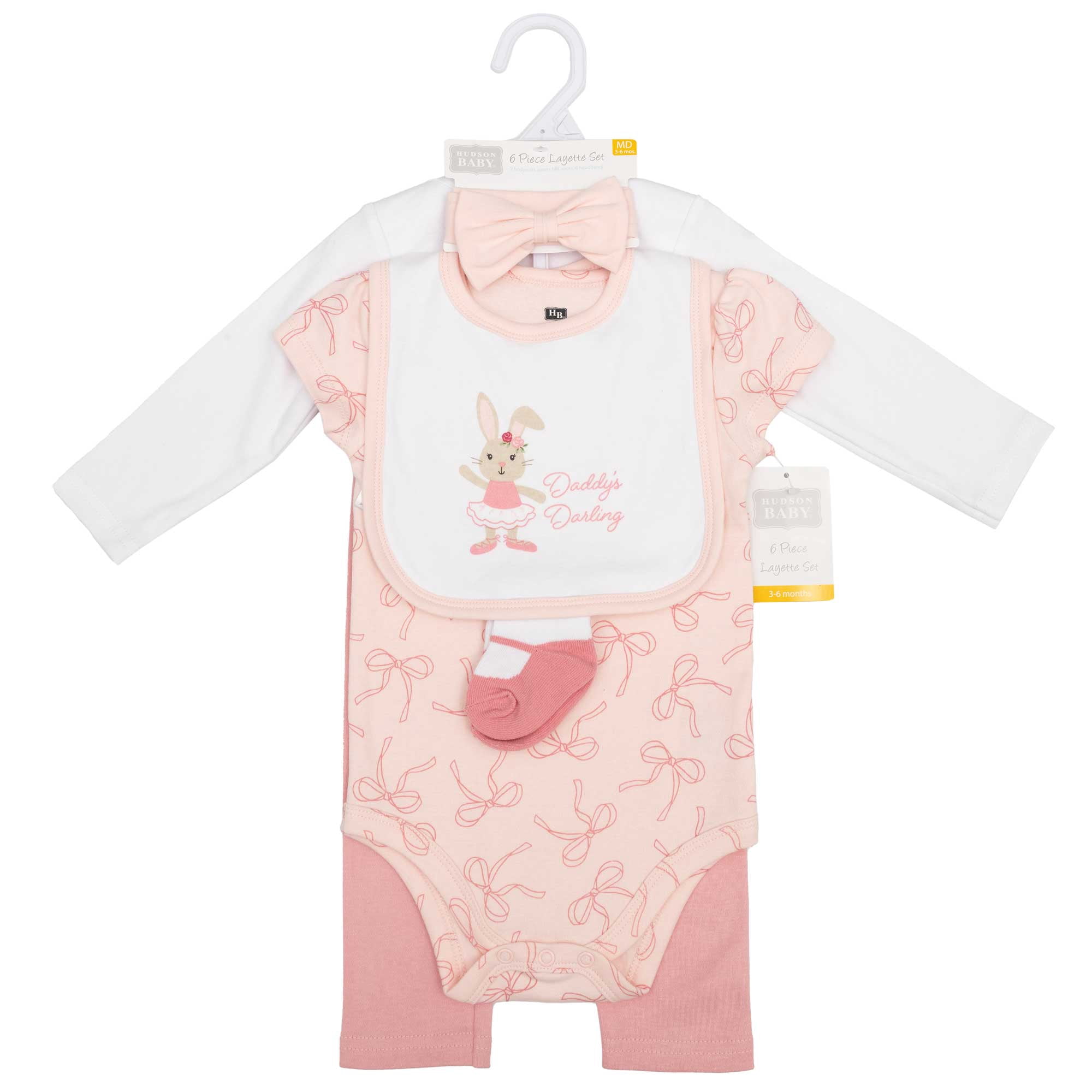 Hudson Baby Infant Girls Cotton Layette Set, Ballet Bows Bunny, 9-12 Months