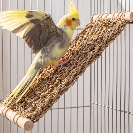 Bird Seagrass Mat Parrot Natural Grass Woven Net Hammock Parakeet Climbing Rope Ladder Mat Chew Toys Cage Accessories for Budgies Cockatiel Canary and Finches
