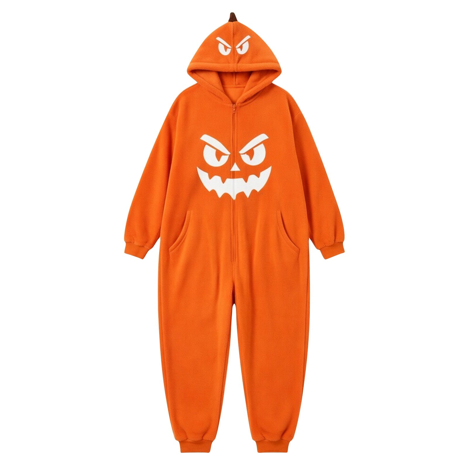 Adult Halloween Onesie Jack-O -Lantern Pumpkin Graphic Long Sleeve Loose Fit Casual Loungewear Pajama Jumpsuit