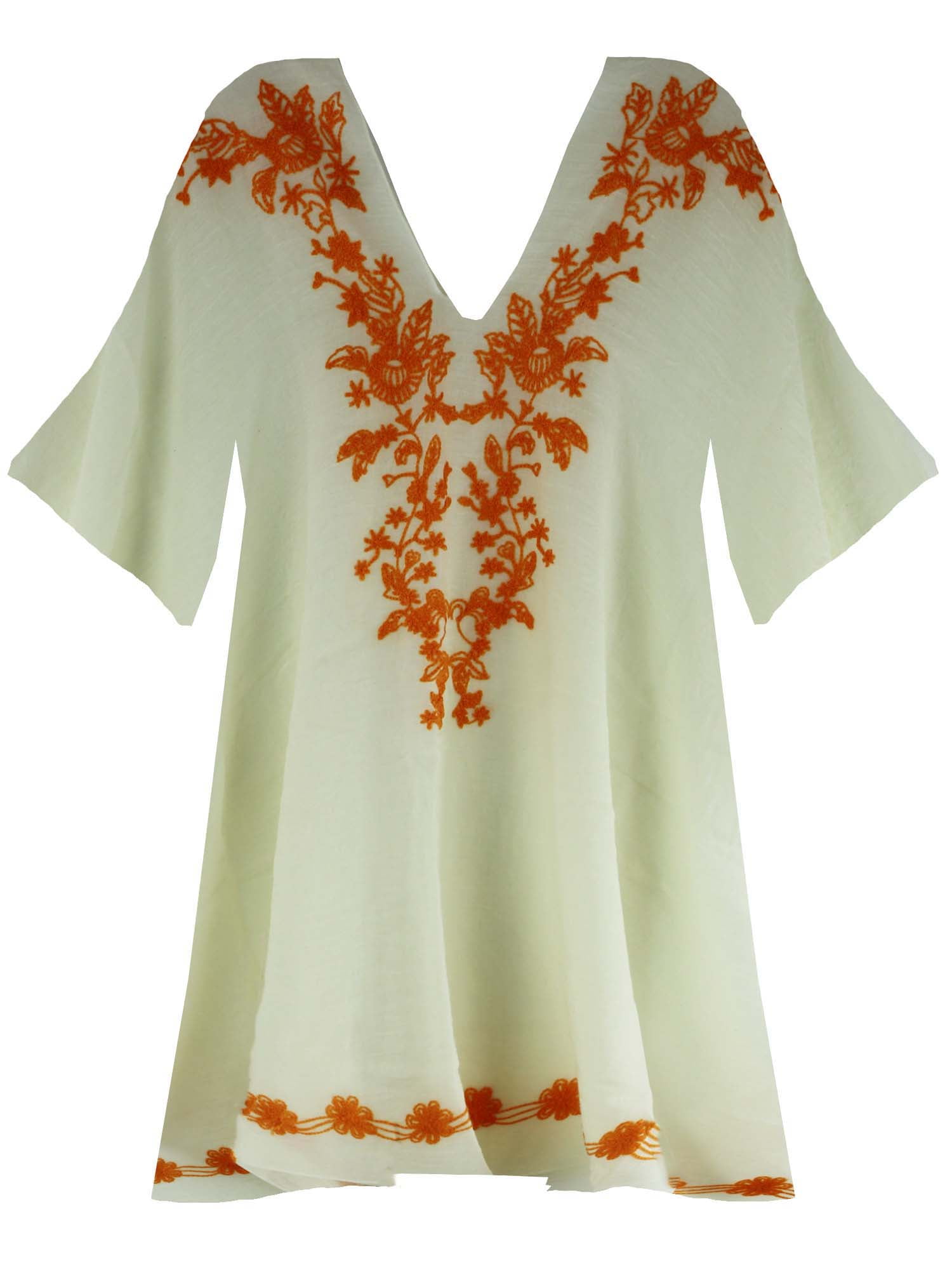 Orange Embroidered Sheer White Beach 