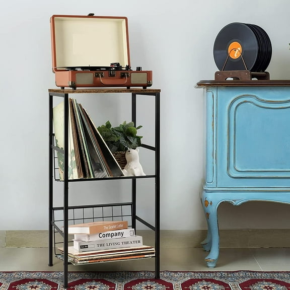 3-Tier Record Player Stand with Storage Basket