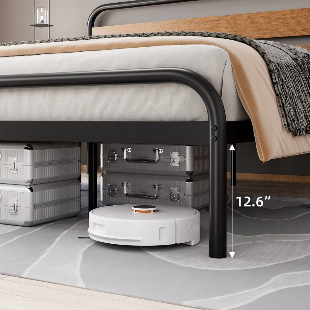 King Size Platform Bed Frame with Wood Headboard, Heavy Duty Bed Mattress Foundation with Storage, No Box Spring Needed, Easy Assembly, Brown