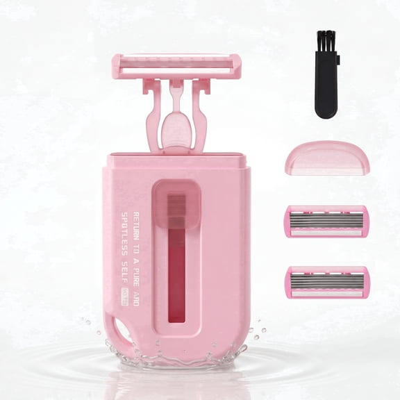 Razor for Women, 6-Blade Head & 2 Blade Refills, Push-Pull Retractable Design, Women's Razor with Aloe for Bikini Underarm Leg Arm, Pink