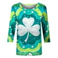 thumbnail image 4 of Xdegoge Saint Patricks Day Outfit Women 3/4 Sleeve Tie-Dye Shamrock T-Shirt with Silver Clover Center, Green & Blue Gradient, Funny St. Patrick's Shirts, 4 of 5
