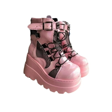 

Avamo Womens Fashion Ankle Booties Gothic Combat Boot Cosplay Waterproof Boots Pink 6.5