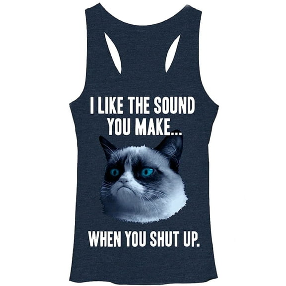 Grumpy Cat Sound You Make Junior Women's Heathered Blue Tank Top (Large)