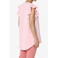 thumbnail image 4 of TheMogan Women's S~3X Ruffle Flutter Sleeve Split Neck Hi Low Hem Relaxed Blouse Top, 4 of 7