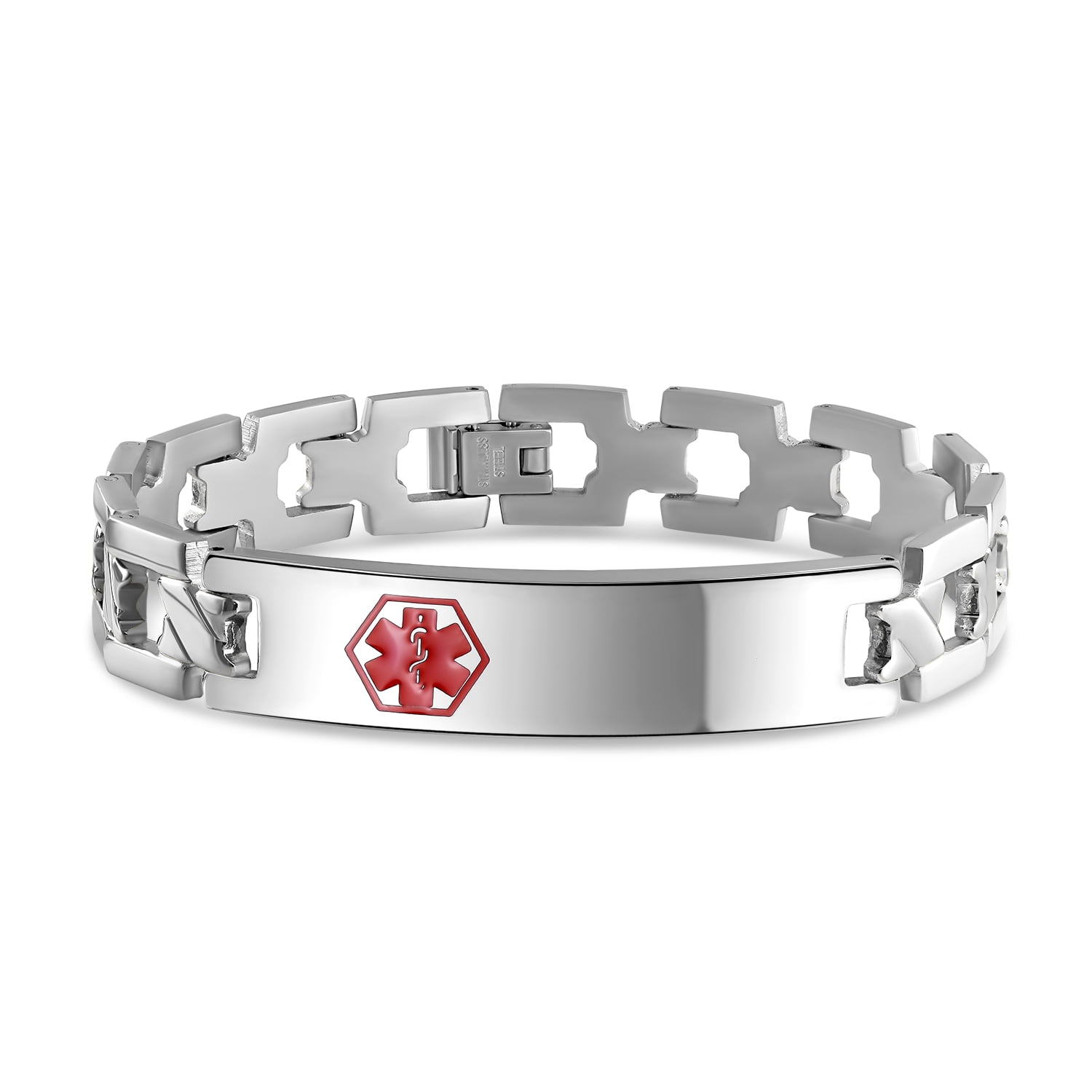 Bling Jewelry Personalize Medical Identification Doctors Medical Alert ID Bicycle Link Bracelet for Men Steel 8.5in Custom Engraved 