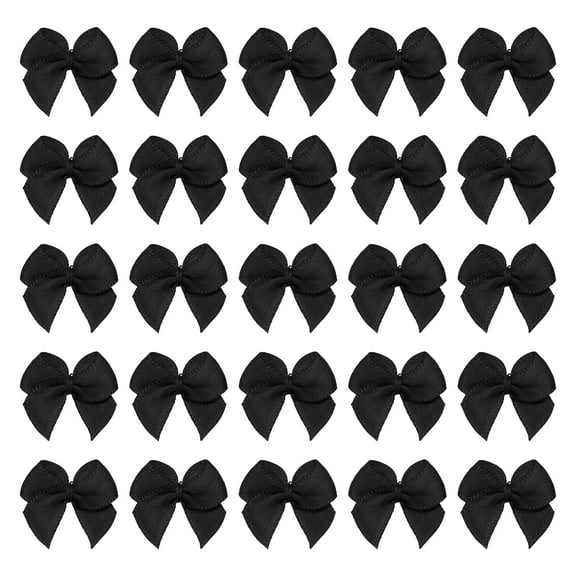 60 Pcs Mini Ribbon Bow 3/4" Mini Fabric Satin Ribbon Flower Bows for Craft DIY Sewing Wedding Birthday Party, Black
