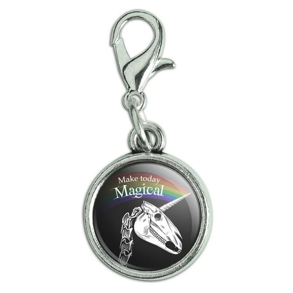 Make Today Magical Skeleton Unicorn Skull Halloween Antiqued Bracelet Pendant Zipper Pull Charm with Lobster Clasp