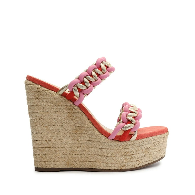 Schutz Juliet Coral Strappy Woven Slip On Open Toe Wedge Heeled