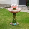 thumbnail image 3 of LuxenHome Solar Powered Pink Flower 2-Tier Resin Birdbath Fountain with Lights, 3 of 6