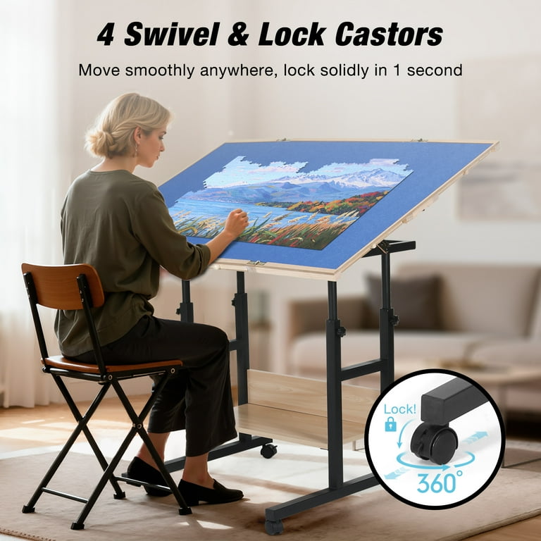 FUNTOK 2000 Pieces Puzzle Table with 4 Wheels, Adjustable Jigsaw